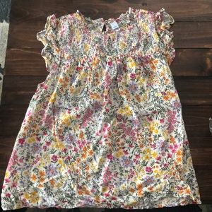 Floral-Print Smocked-Yoke Flutter-Sleeve Blouse